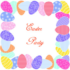 Easter card with colorful easter eggs and greetings on white background. Vector design