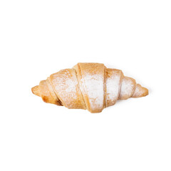 fresh croissant with powder. flat lay isolated on white background. space for text