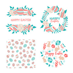 Fototapeta na wymiar Easter set. Seamless vector background with colorful easter eggs. Happy Easter. Eggs for Easter holidays design concept. Vector Illustration flat style design for invitations, prints, wrapping paper