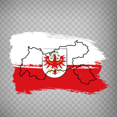 Flag of  Tyrol brush strokes.  High quality map and Flag of Tyrol on transparent background for your web site design, app, UI. Austria. EPS10. - obrazy, fototapety, plakaty