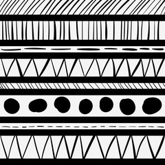 Monochrome Simple Primitive Pattern. Ethnical Seamless Pattern.