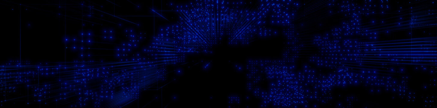 Futuristic, Blue Digital Grid background. Network Tech Wallpaper Banner. 3D Render 