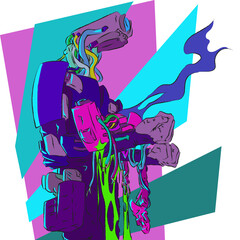 dramatic illustration of a robot and a little robot