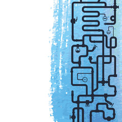 Plumbing system and blue water waves plumbing repair and service banner