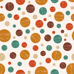 Polka dot ornament. Imitation of Ikat woven technic. Endless vector texture on light beige background. For wall paper, textile print, wrapping paper, notebook cover.