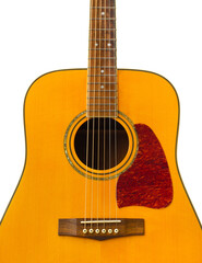 Fototapeta premium Acoustic dreadnought guitar detail isolated on white