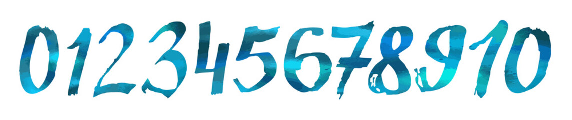 Multicolored blue brush numbers. Vector illustration