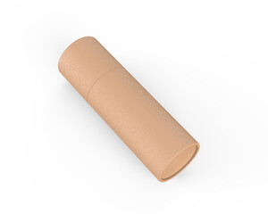Brown Kraft paper tube push up tin can mockup template on isolated white background, ready for design presentation, 3d illustration