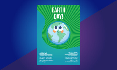 Happy Earth Day flyer design template, Earth day vector poster design will illustration. Celebrate Earth day poster card design.