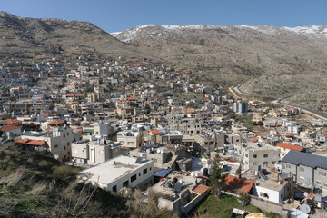 View of the center and eastern part of the Druze town of Majdal Shams, close to the Israeli-Syrian...