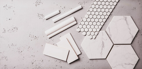 Interior design, renovation and home decoration - different shapes of ceramic tiles