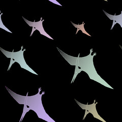 Multicolored pterodactyls fly on a black background © AS