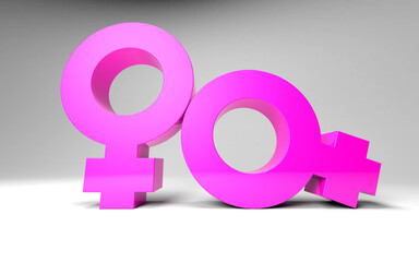 Gender signs illustration for lgbt themed background with two sexual female couple symbols. 3D gender signs for pride month or same sex marriage greeting cards. 3D illustration