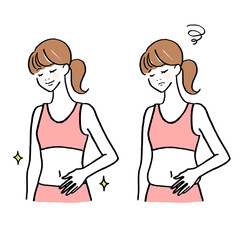 お腹を気にする女性のイラスト