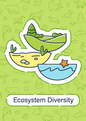 Ecosystem diversity brochure.Ecosystems variety, their nature and number template.Flyer,magazine,poster,booklet.Desert, underwater.Biodiversity infographic concept. Layout illustration page with icon