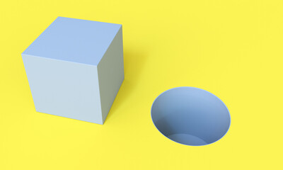 large cube and cylindrical hole.