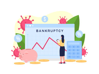 Bankruptcy analytics flat concept vector illustration. Financial recession graph. Manager 2D cartoon character for web design. Unemployment problem from business failure creative idea