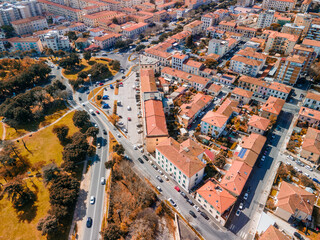 Obraz premium Leghorn, Italy. Aerial view of city center from drone