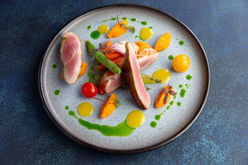 Cooked duck fillet in a plate.