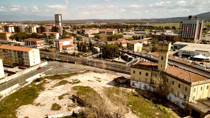 Fototapeta premium Aerial view of ancient thermal springs in Livorno, Tuscany. Fonti del Corallo