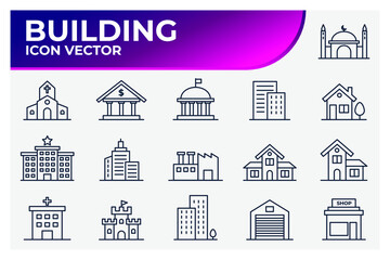 Set of Building icon. Building pack symbol template for graphic and web design collection logo vector illustration