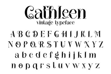 Vintage decorative font - Cathleen. Retro typerface. Elegance serif alphabet. Vector font for label, branding, tags, t-shirt, alcohol bottle.