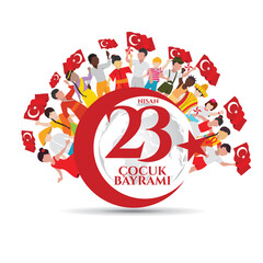 vector illustration of the cocuk baryrami 23 nisan , translation: Turkish April 23 National Sovereignty and Children's Day, graphic design to the Turkish holiday, kids icon, children logo.