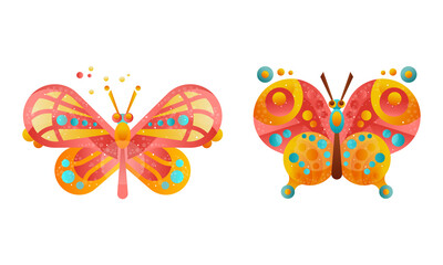 Beautiful Butterflies Set, Red Flying Insects, Nature, Spring, Summer Design Element Cartoon Vector Illustration