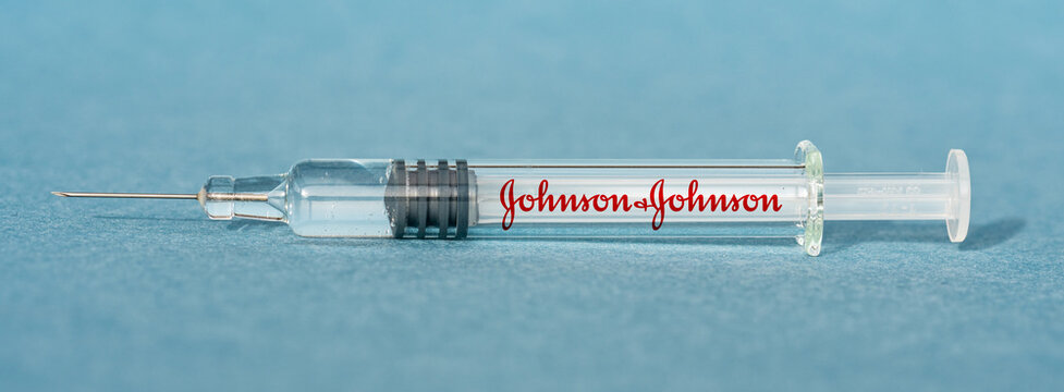 Johnson & Johnson Covid-19 Vaccine - Close-up on a syringe containing vaccine against coronavirus disease Covid19 - protection against global pandemic - France, december 10 2020