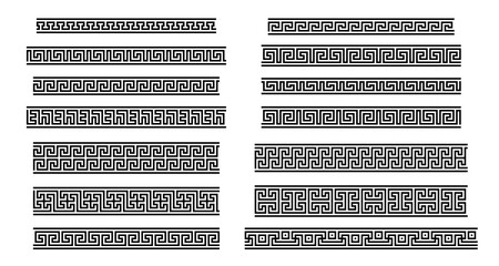 Greek Key seamless borders. Traditional meander patterns. Collection of ancient roman style frames. Vector illustration of geometric tileable motives