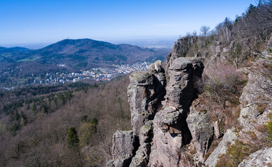 View of the spa town of Baden Baden and the Black Forest. Seen from the battert rock. Baden Wuerttemberg, Germany, Europe