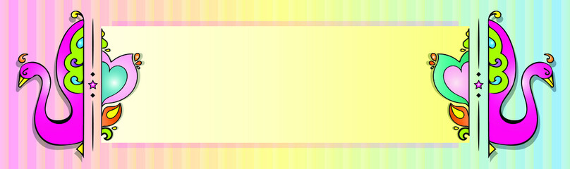 Bright and colorful eye catching truck art, tribal horizontal banner background template with traditional swan and ethnic motives. Empty space on the vibrant board for your text and artistic elements