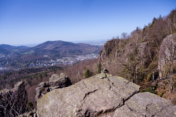 Fototapeta na wymiar View of the spa town of Baden Baden and the Black Forest. Seen from the battert rock. Baden Wuerttemberg, Germany, Europe