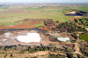 Heart-shaped lake. Lakes of sulphatic or solfatara in Pomezia. Millennia of history near Rome. Sulfide lakes