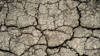 cracked clay ground into the dry. Very hot summer