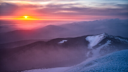 Sunrise from Polonina Carynska, The Bieszczady, Carpathians, Poland