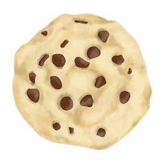 Chocolate chip cookie. Watercolor cookie. Detailed chocolate flavored pastrie. 