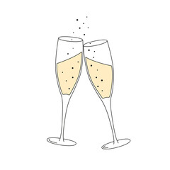 Two champagne glasses. Greeting card. Vector illustration.