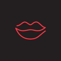 Lips red simple one line vector cute icon