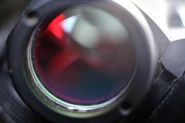 Close-up of a sniper rifle telescope glass lens.