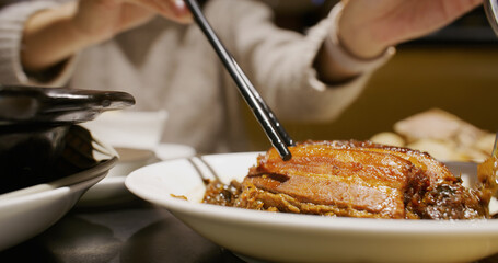 Braised pork preserved vegetable soy sauce at restaurant