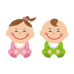 Obraz premium ポップな赤ちゃん 男の子と女の子 にっこりお座り