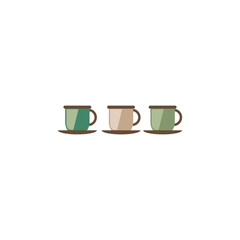 Set of cups, vector flat illustration. Colored circles. Drinking utensils.