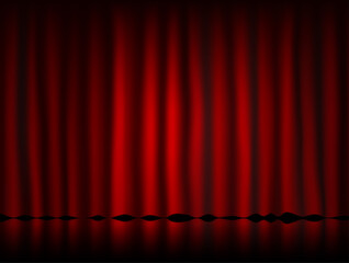 Close view of a red curtain. Vector illustration.