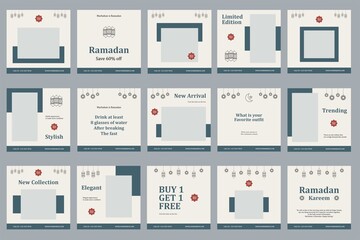 Set of Social media template Ramadan discount template. Ramadhan sale social media promotion for business. Copy space for discount tag or content promo product.