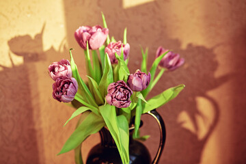 Purple tulips bouquet. Spring concept