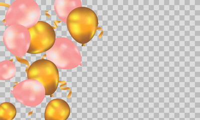 Gold balloons, concept design. vector illustration. Celebration transparent background template