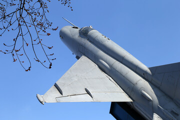 Russian fight plane against the blue sky