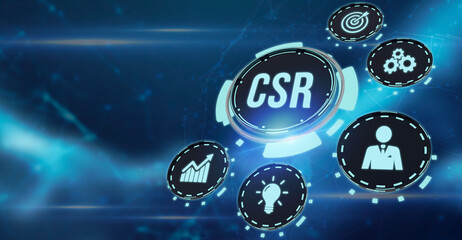Internet, business, Technology and network concept.The concept of business, technology, the Internet and the network virtual screen of the future and sees the inscription: CSR