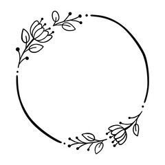 Black line flowers leaves cross circle on 2 white silhouette. Vector illustration for decorate logo, text, greeting cards and any design.